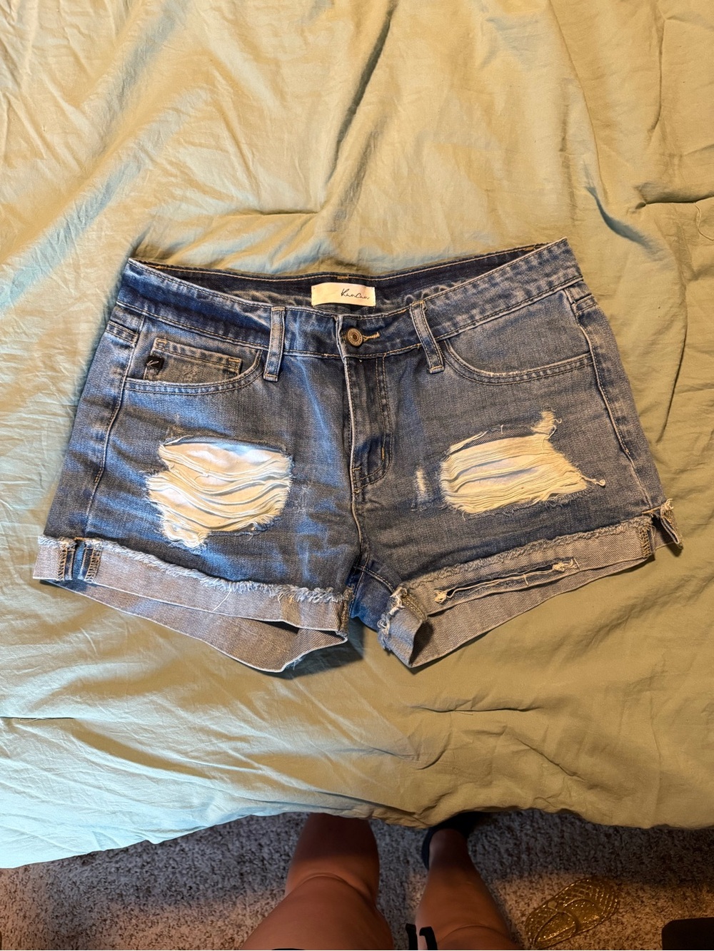 KanCan Distressed Light Blue Denim Shorts